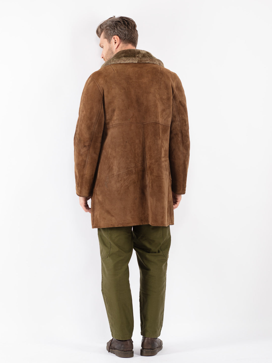 Vintage Men Sheepskin Coat in Brown