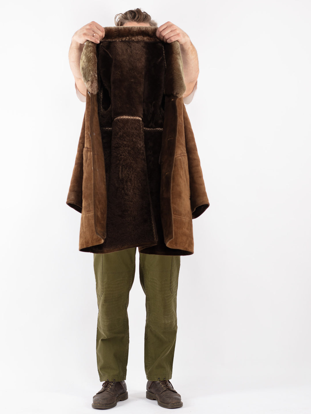 Vintage Men Sheepskin Coat in Brown