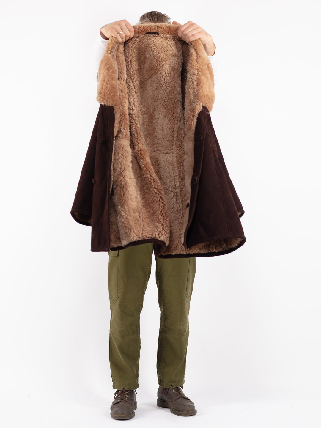 Vintage 70's Men Sheepskin Shearling Coat in Brown