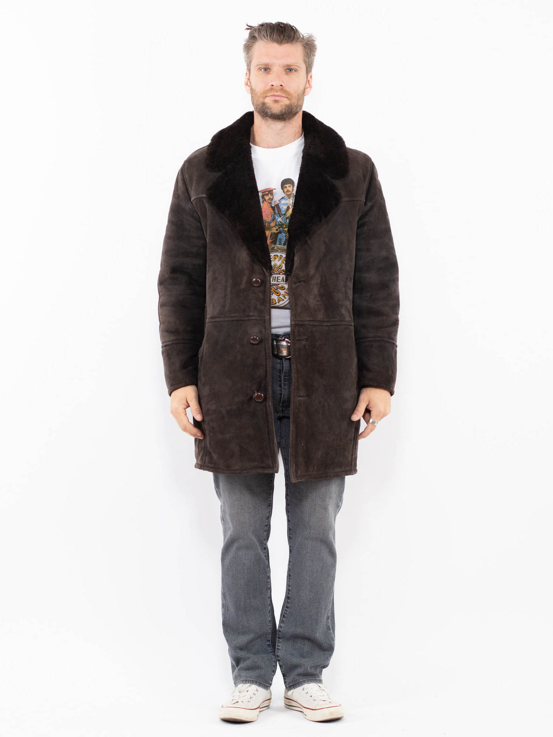 Vintage 70's Men Sheepskin Coat in GrayZ1961