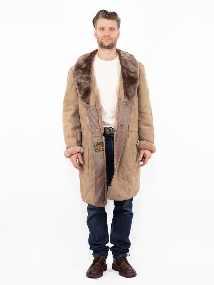 Vintage 70's Men Oversized Sheepskin Coat in Beige