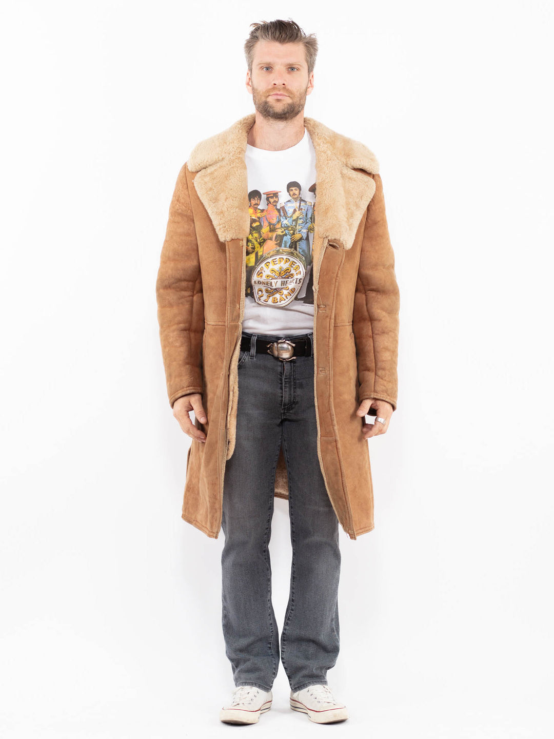 Vintage 70's Men Sheepskin Coat in BrownZ1969