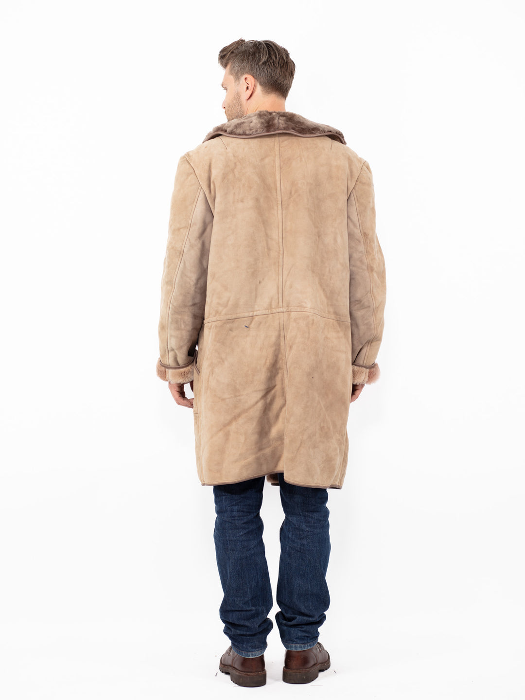 Vintage 70's Men Oversized Sheepskin Coat in Beige