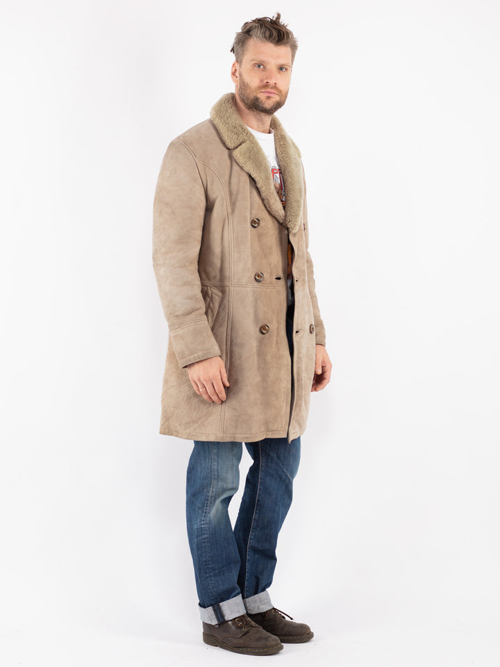 Vintage Men Sheepskin Coat in Beige