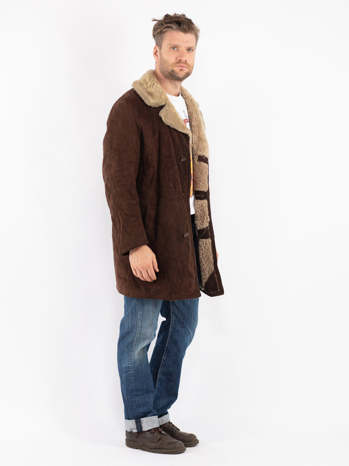 Vintage Men Sheepskin Coat in Brown