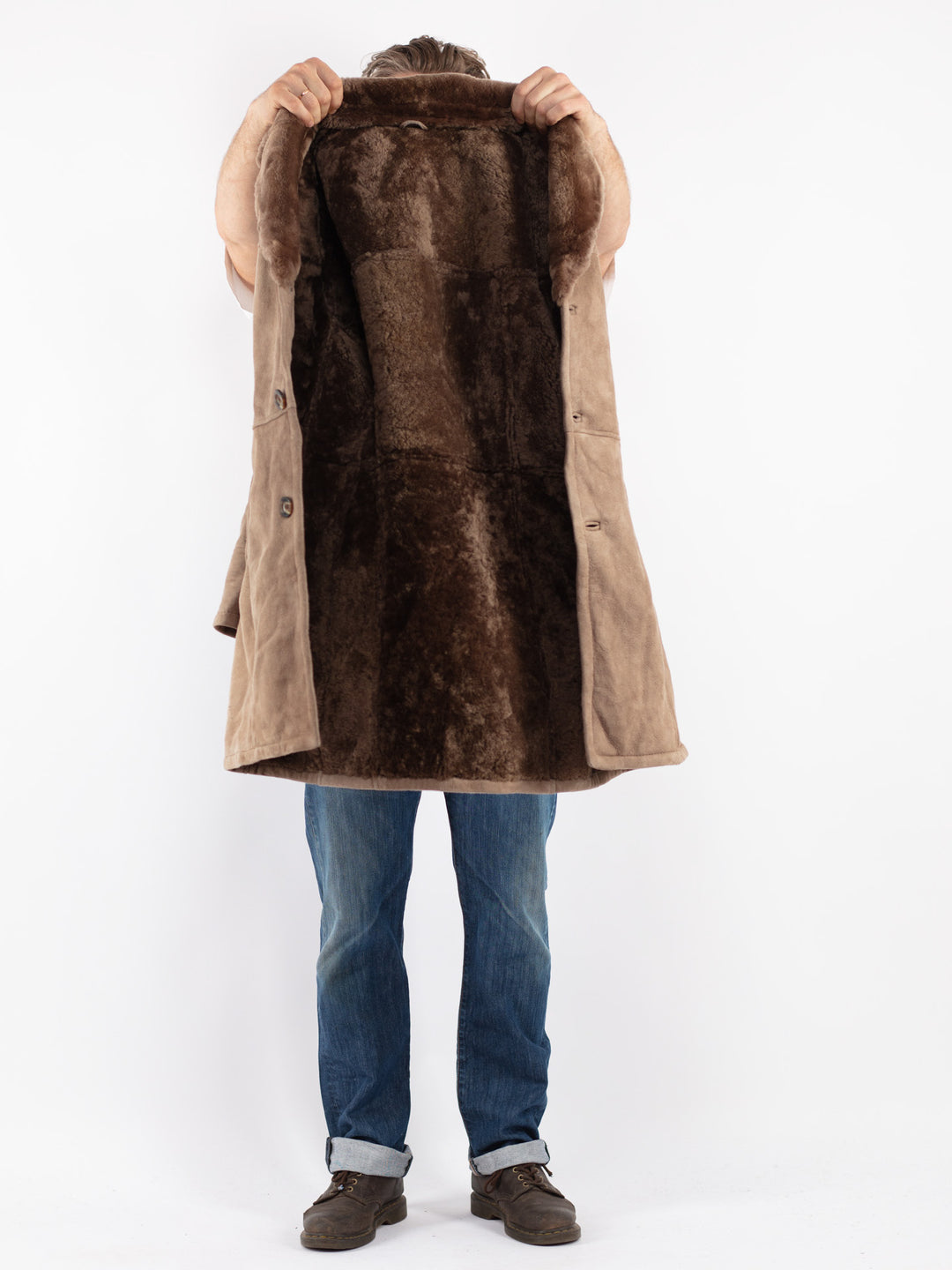 Vintage Men Sheepskin Coat in Gray