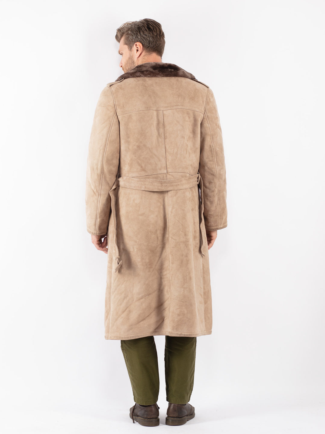 Vintage Men Sheepskin Coat in Beige