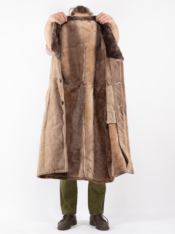 Vintage Men Sheepskin Coat in Beige
