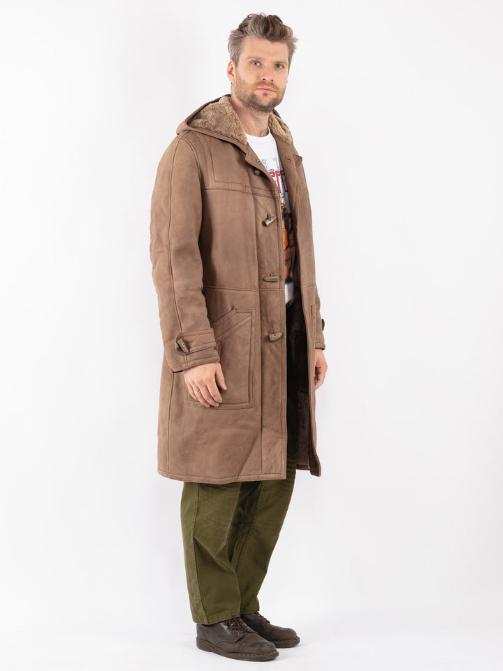Vintage Men Sheepskin Coat in Beige