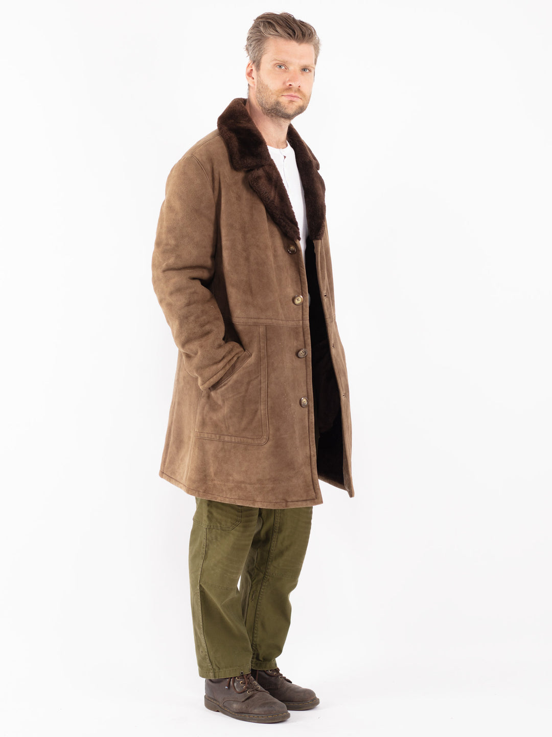 Vintage 70's Men Sheepskin Coat in Brown