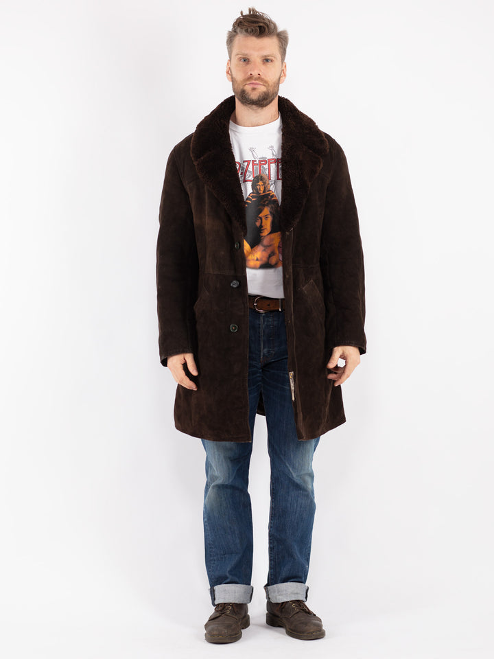 Vintage Men Sheepskin Shearling Coat in Brown