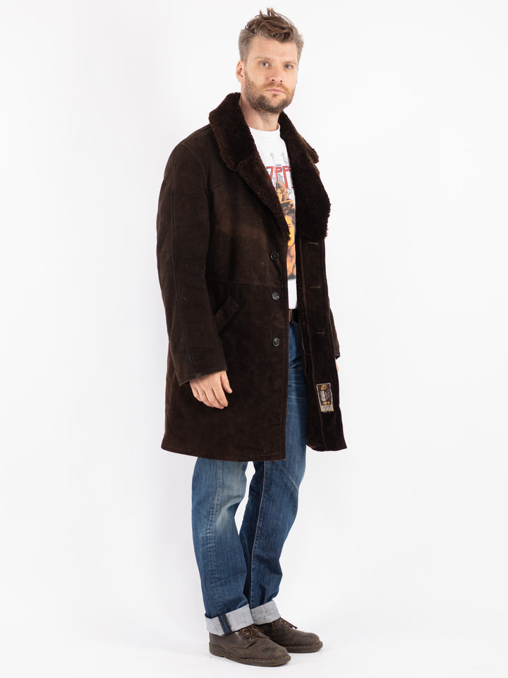 Vintage Men Sheepskin Shearling Coat in Brown
