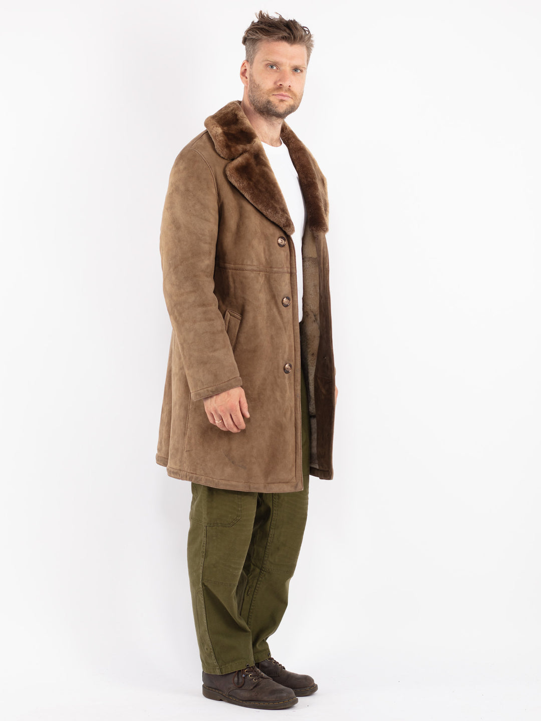 Vintage 70's Men Sheepskin Coat in Beige
