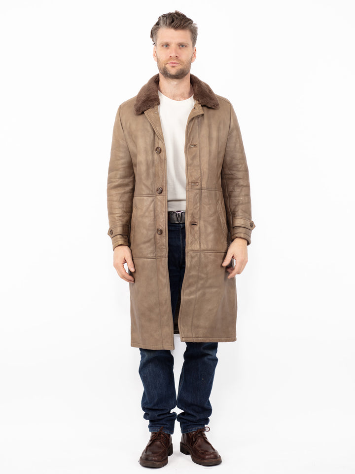 Vintage 70. gadu vīriešu aitādas ādas mētelis bēšā krāsā