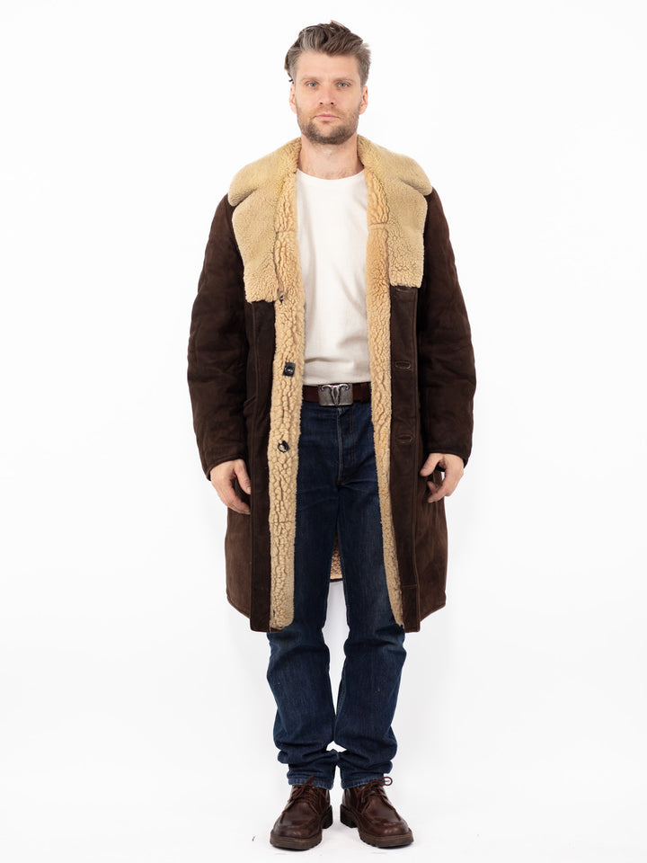 Vintage 70. gadu vīriešu aitādas mētelis brūnā krāsā