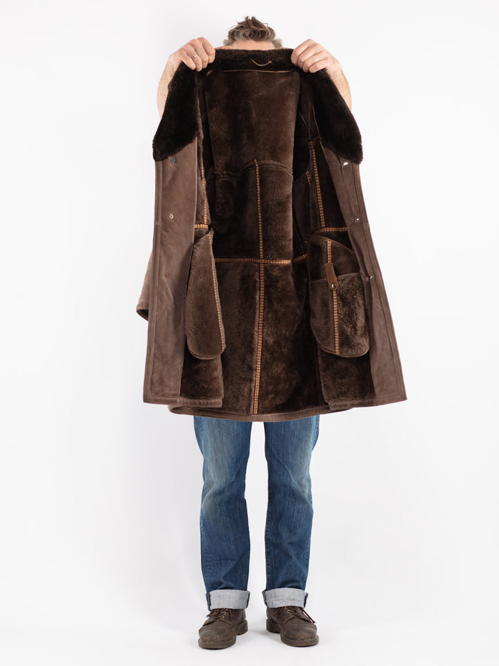 Vintage 70's Men Sheepskin Coat in Beige