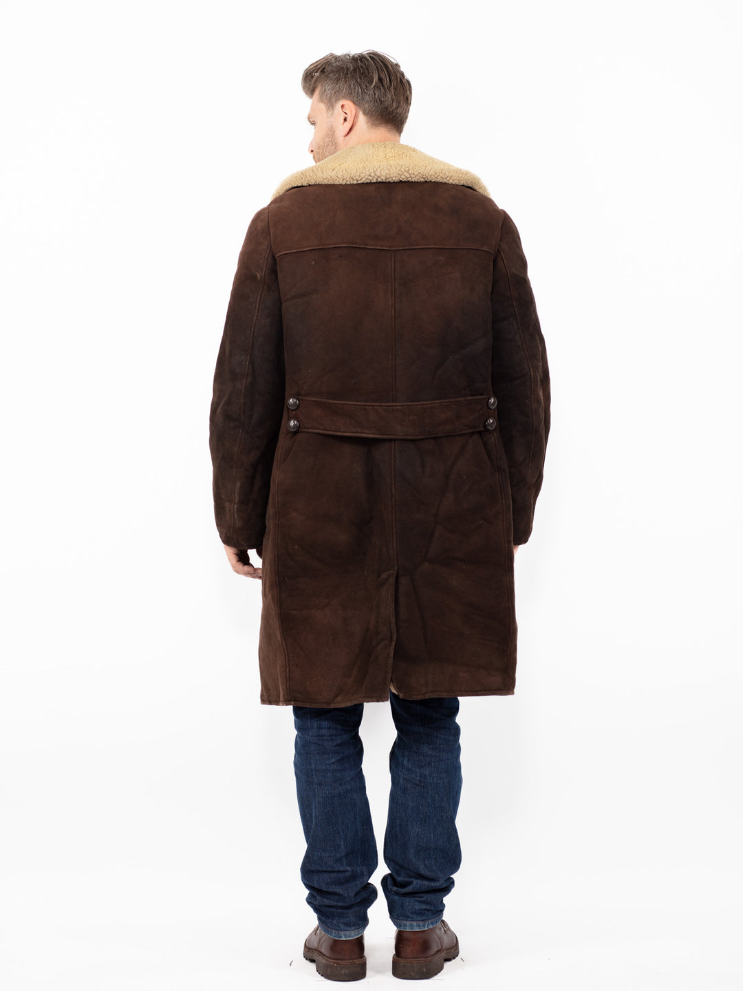 Vintage 70. gadu vīriešu aitādas mētelis brūnā krāsā