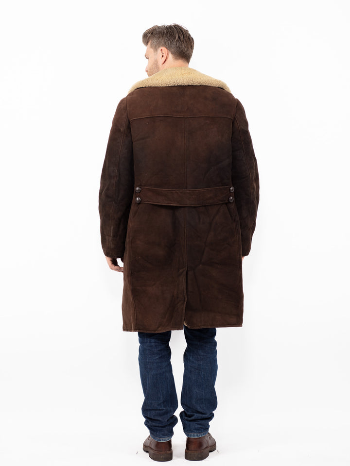 Vintage 70. gadu vīriešu aitādas mētelis brūnā krāsā