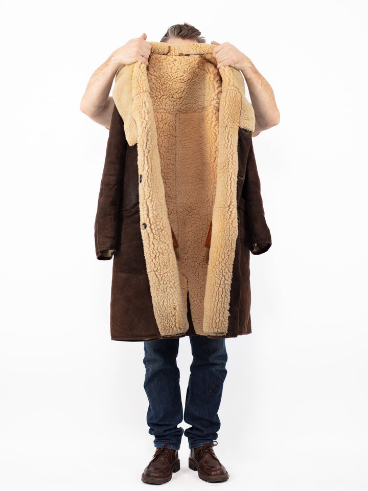 Vintage 70. gadu vīriešu aitādas mētelis brūnā krāsā