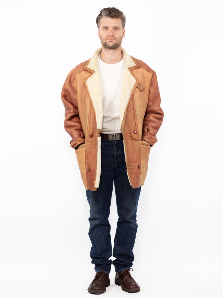 Vintage 70's Men Oversized Sheepskin Coat in Brown