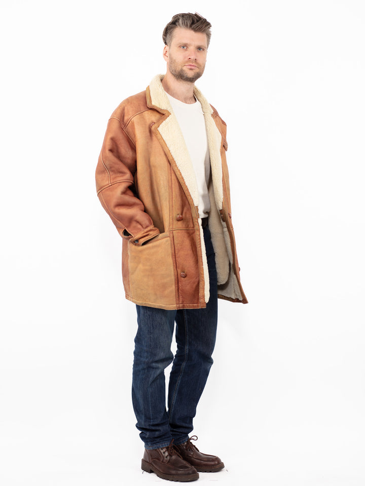 Vintage 70's Men Oversized Sheepskin Coat in Brown