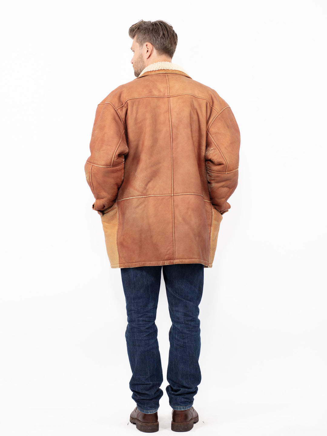 Vintage 70's Men Oversized Sheepskin Coat in Brown