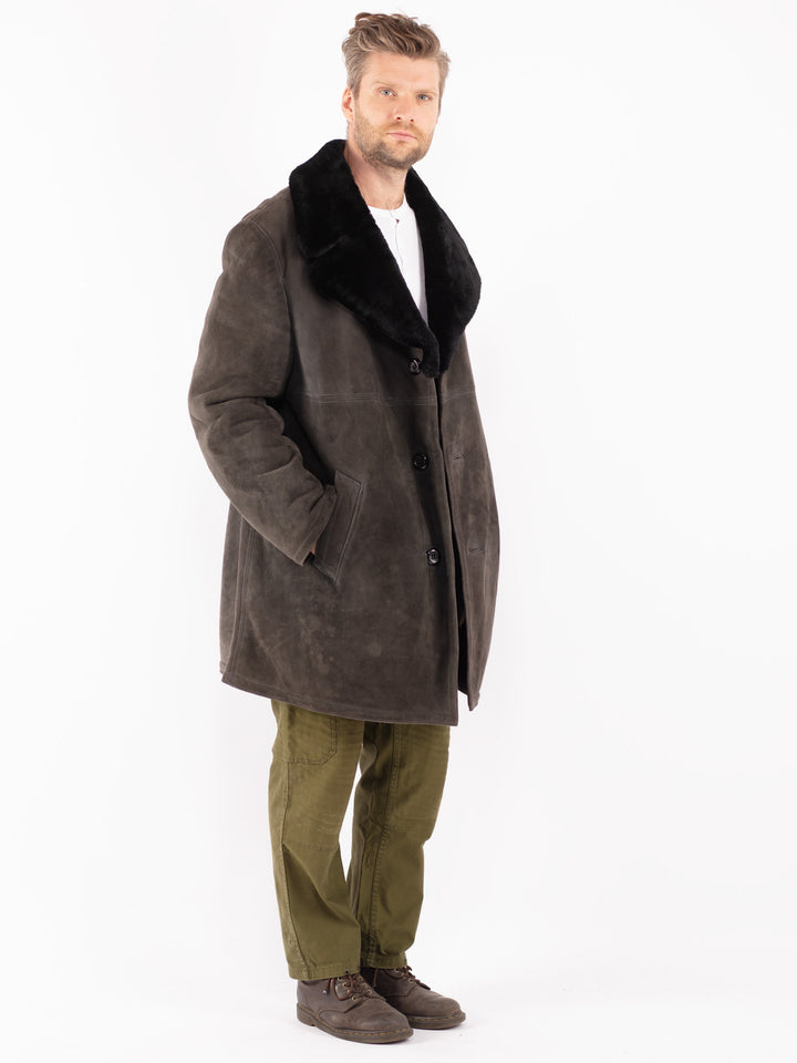 Vintage 70's Men Sheepskin Shearling Coat in Gray