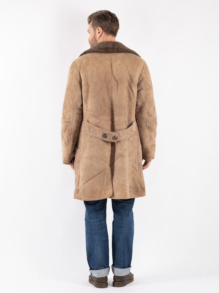 Vintage 70's Men Sheepskin Coat in Beige