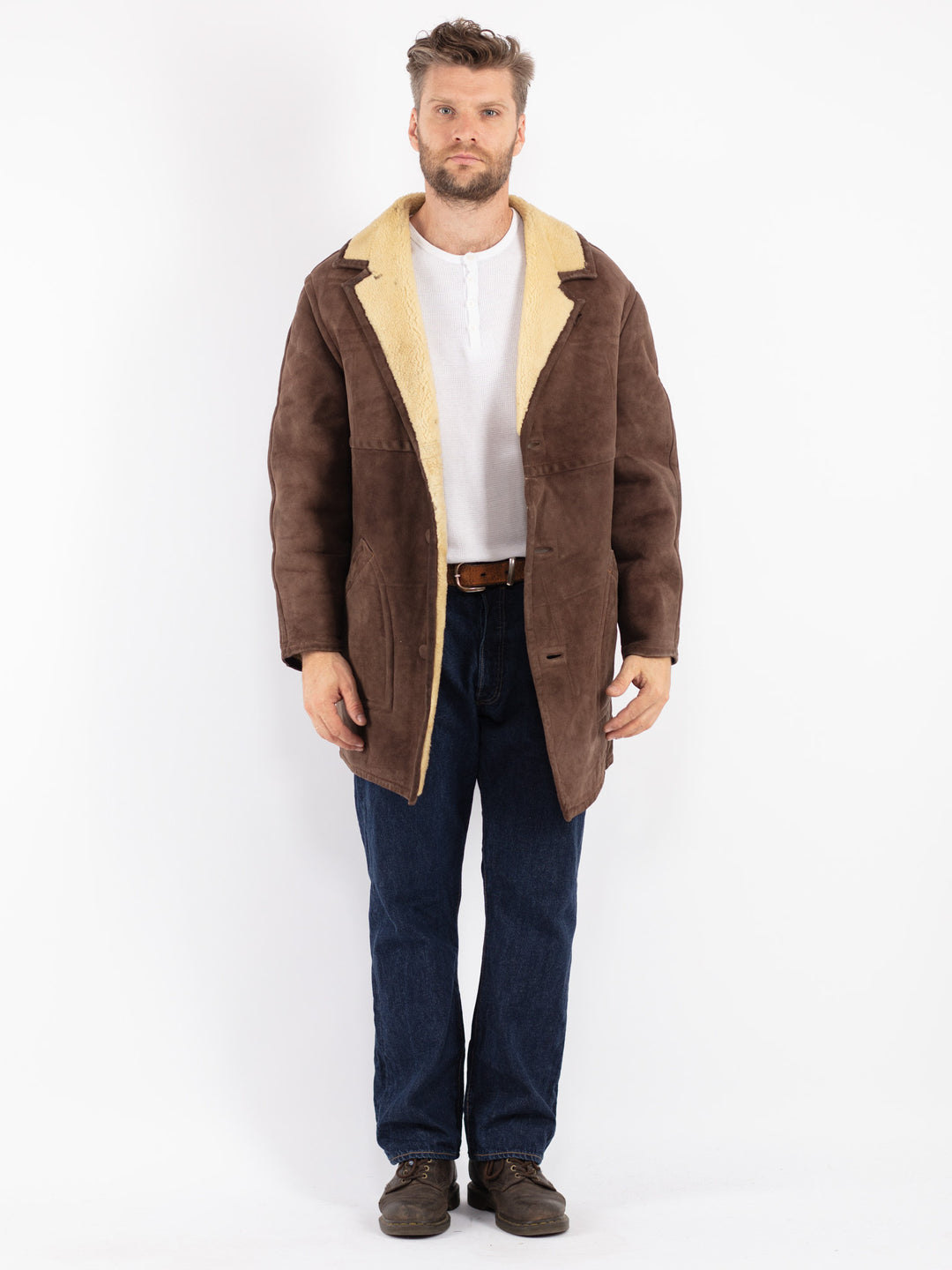 Vintage 70's Men Sheepskin Coat in Brown