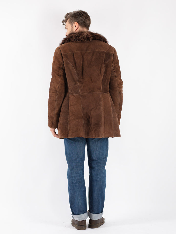 Vintage 70's Men Sheepskin Shearling Coat in Brown
