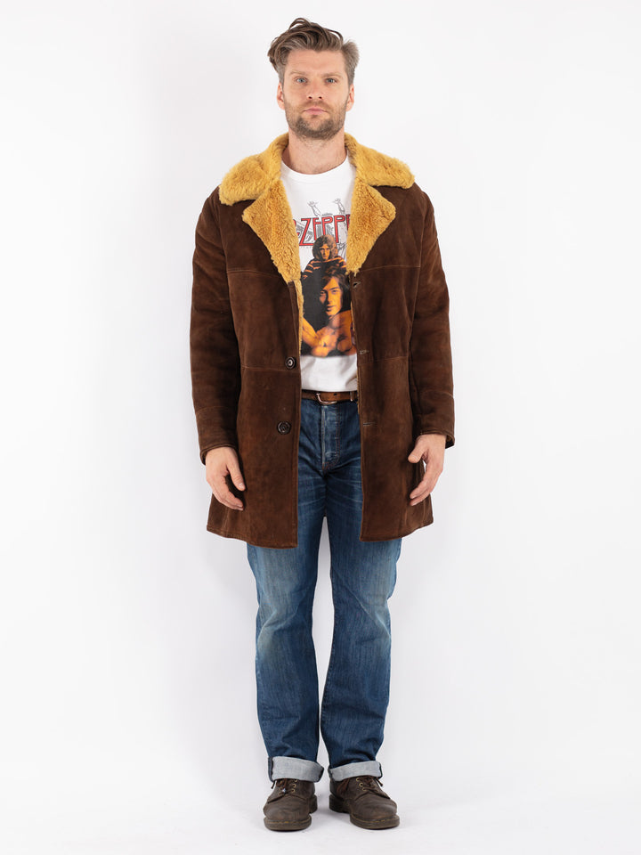 Vintage 70's Men Sheepskin Coat in Brown