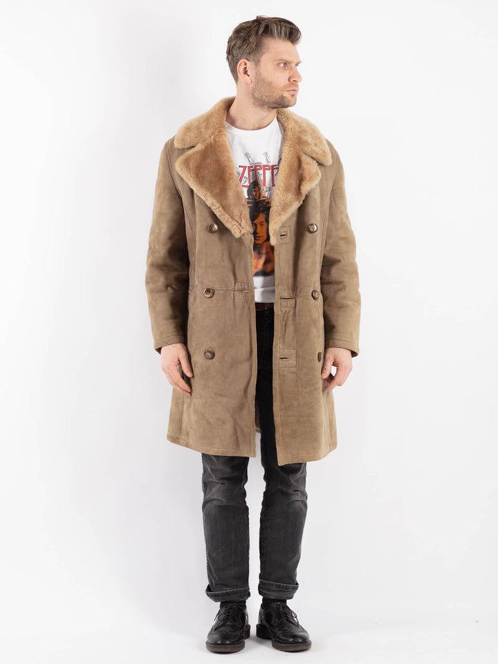 Vintage 70's Men Sheepskin Coat in Beige