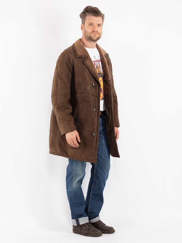 Vintage Men Sheepskin Coat in Beige
