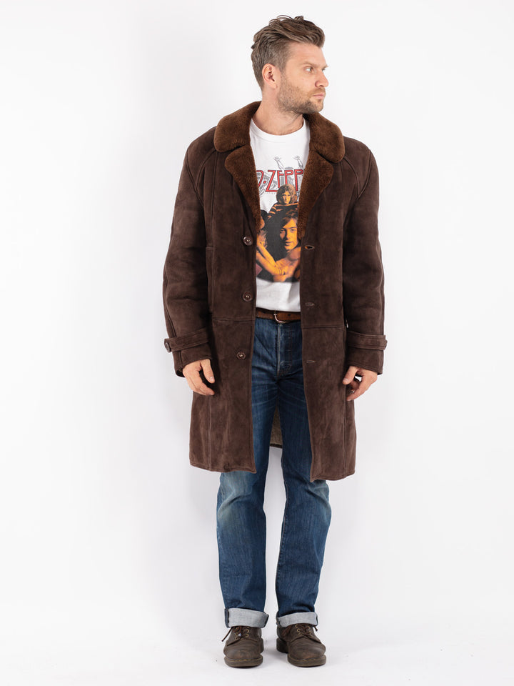 Vintage 70's Men Sheepskin Shearling Coat in Brown