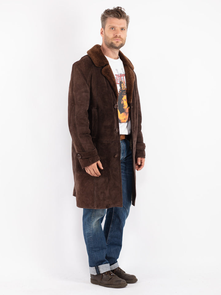 Vintage 70's Men Sheepskin Shearling Coat in Brown