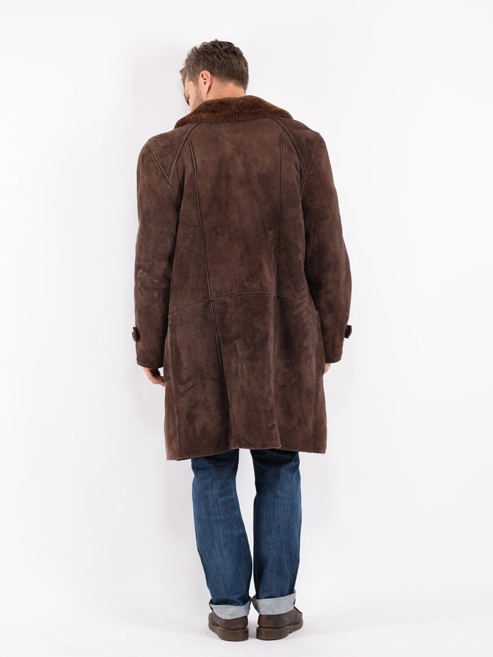 Vintage 70's Men Sheepskin Shearling Coat in Brown