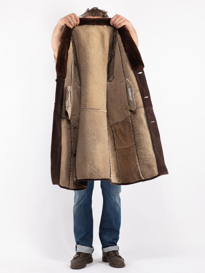 Vintage 70's Men Sheepskin Shearling Coat in Brown