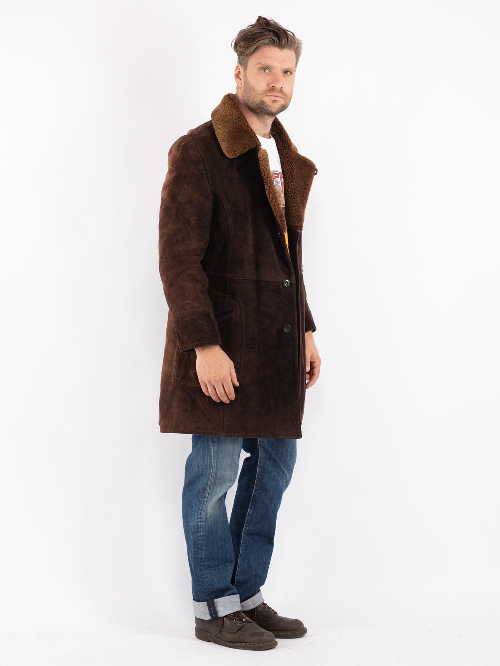Vintage Men Sheepskin Coat in Brown