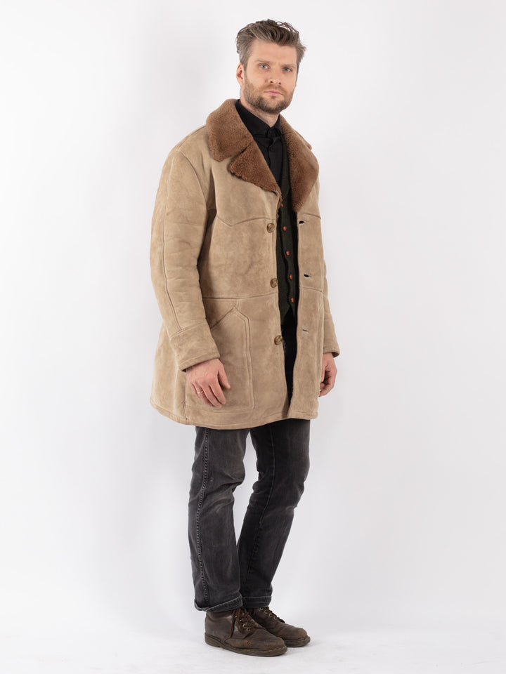 Vintage 70's Men Sheepskin Coat in Beige