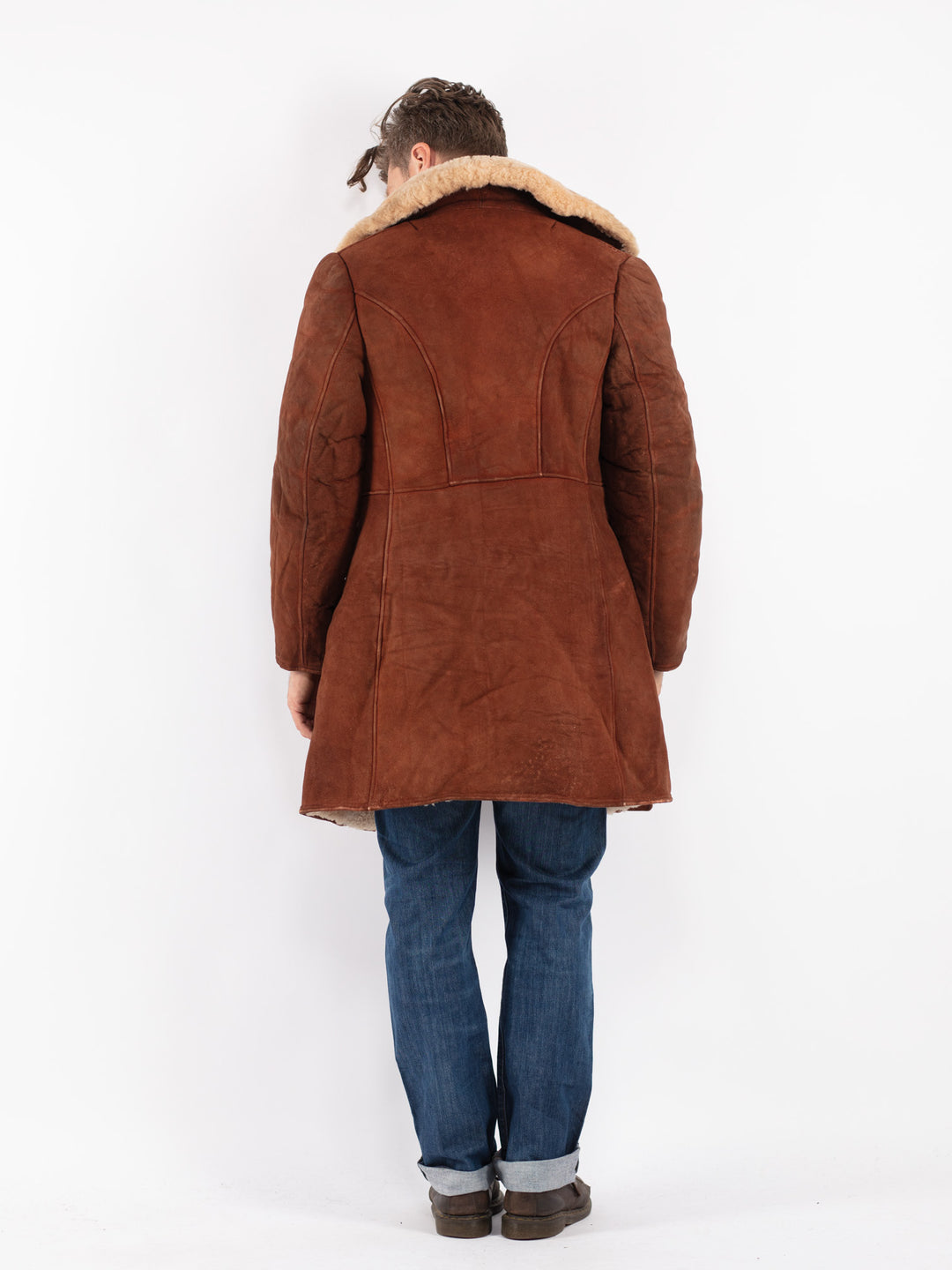 Vintage Men Sheepskin Shearling Coat in Brown