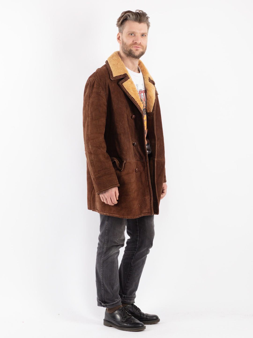 Vintage 70's Men Sheepskin Coat in Brown