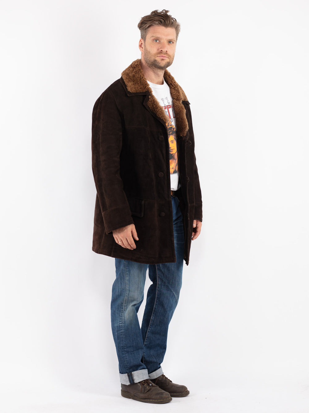 Vintage Men Sheepskin Coat in Brown