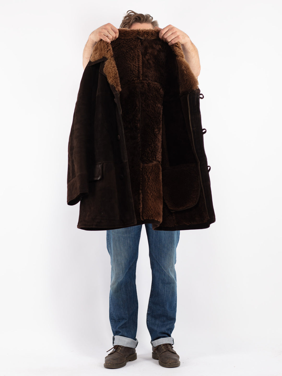 Vintage Men Sheepskin Coat in Brown