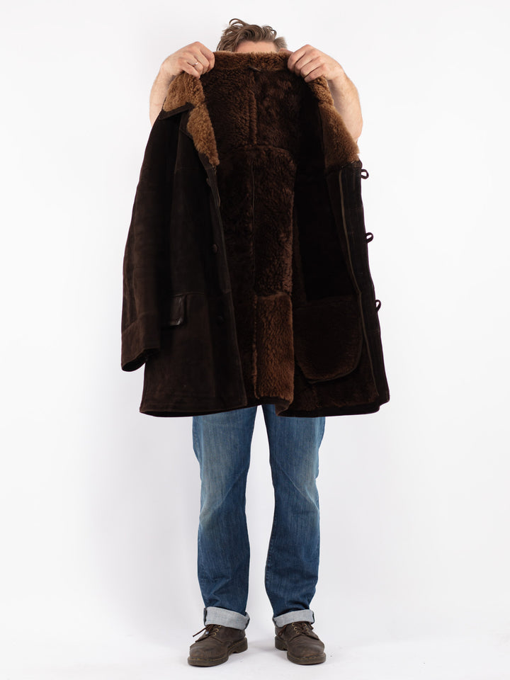 Vintage Men Sheepskin Coat in Brown