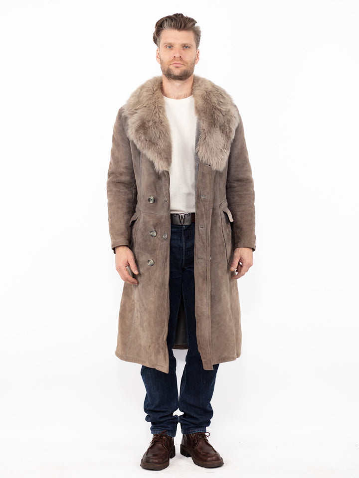 Vintage 70. gadu vīriešu liela izmēra aitādas mētelis brūnā krāsā