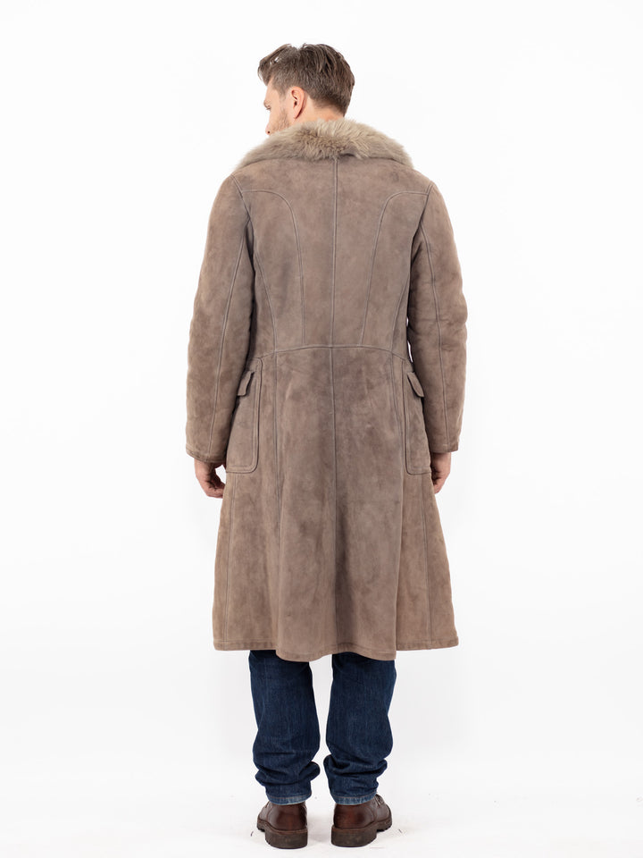 Vintage 70. gadu vīriešu liela izmēra aitādas mētelis brūnā krāsā