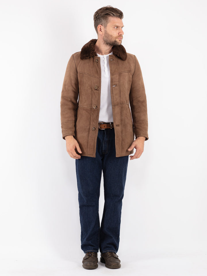 Vintage Men Sheepskin Coat in Beige