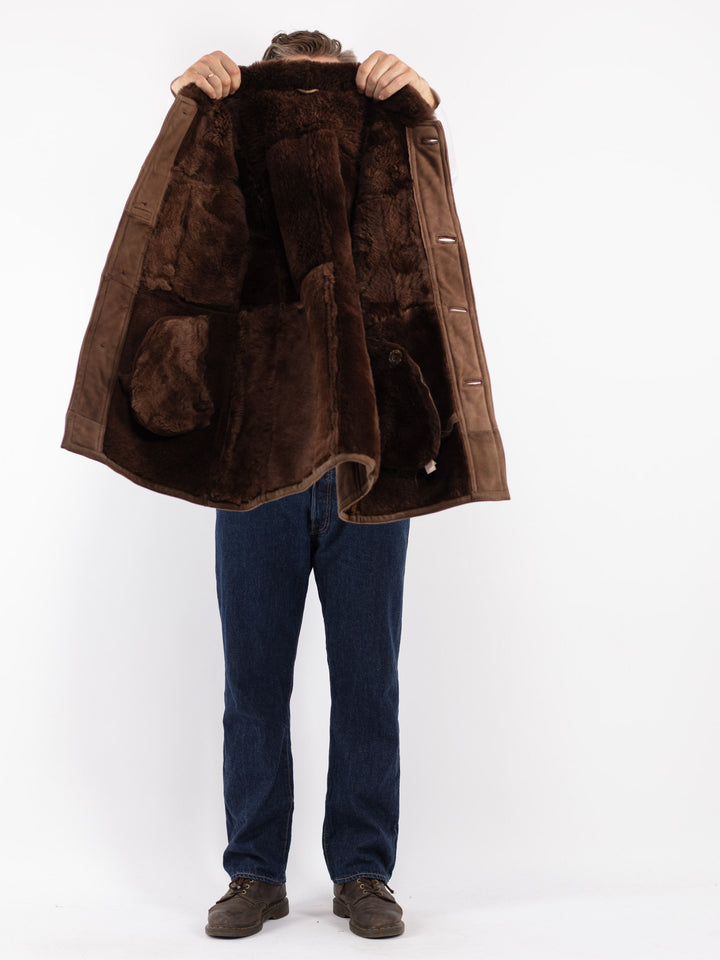 Vintage Men Sheepskin Coat in Beige