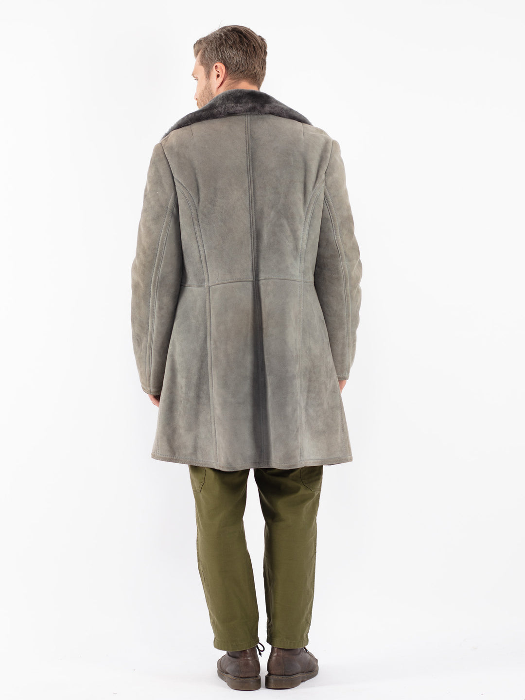 Vintage 70's Men Sheepskin Shearling Coat in Gray