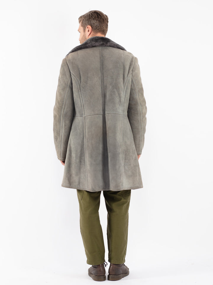 Vintage 70's Men Sheepskin Shearling Coat in Gray